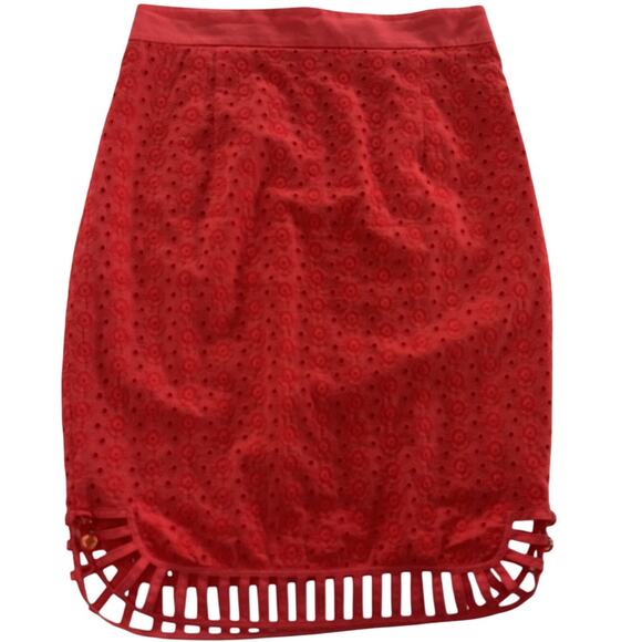 Plenty by Tracy Reese Skirt Womens 4 Eyelet Embroidered Lace Pencil Curved Hem - Picture 1 of 7